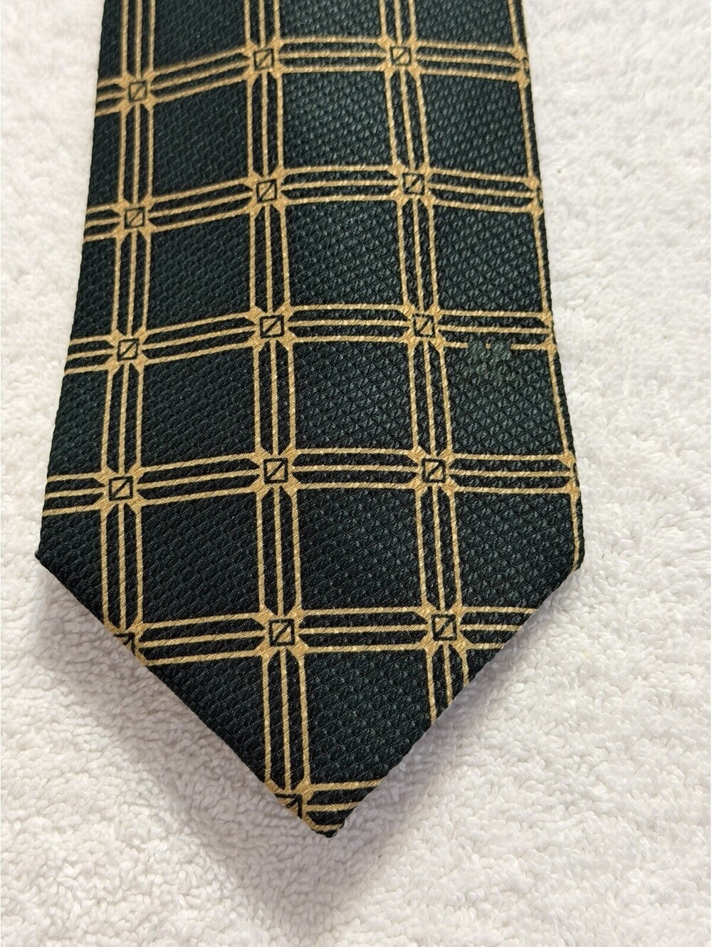 Vintage COURREGES HOMME Men's Silk Neck Tie Green Gold  56x3.75